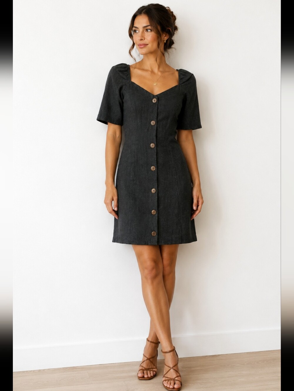 Rag Poets XS Sweetheart buttons Up Women's mini dress side zipper Gray NWT #002